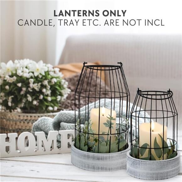 Rustic Farmhouse Lantern Decor Set of 2 - Stylish Decorative Lanterns - Picture 2 of 7